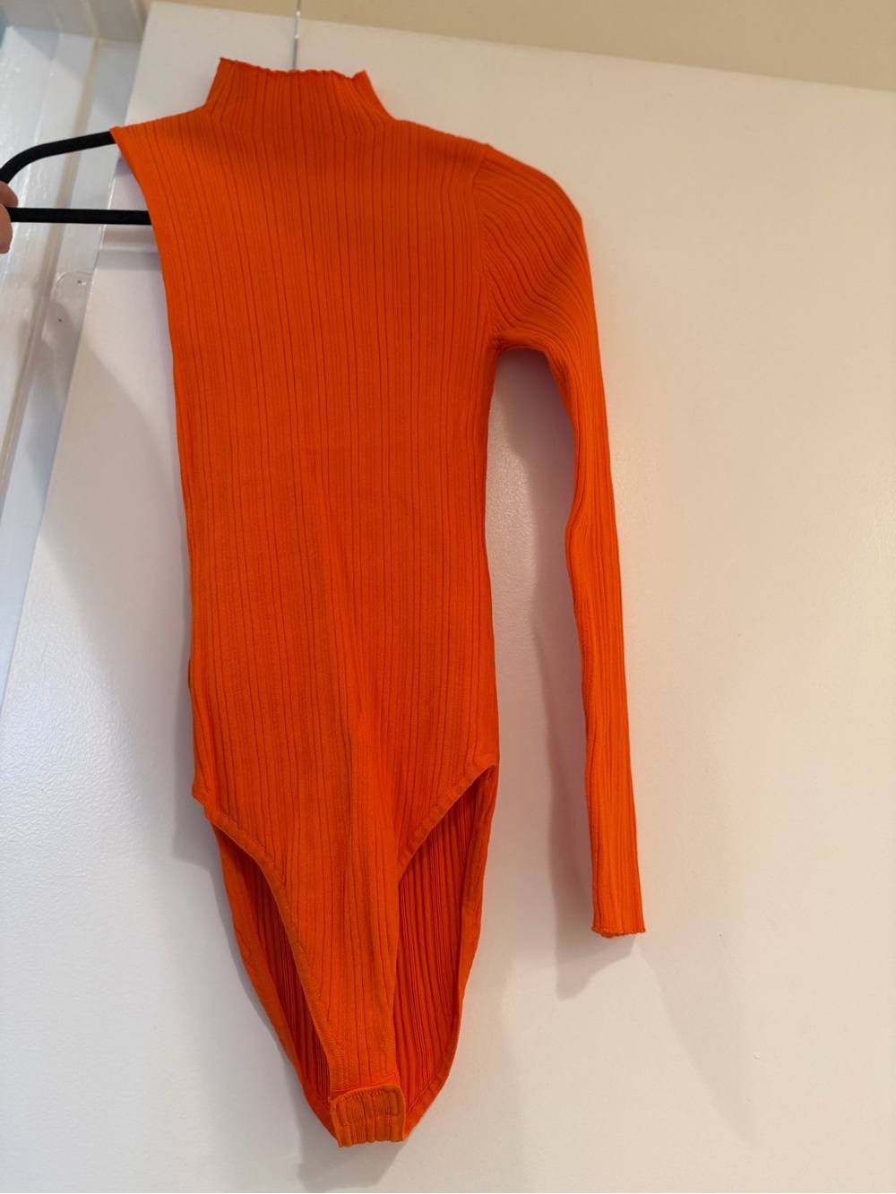 Zara Bright Orange Ribbed Mock-Neck Long-Sleeve Bodysuit
